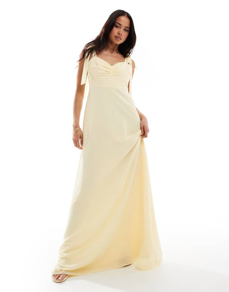 Six Stories - Bridesmaid - Chiffon-Maxikleid in Zitronengelb mit Schleifen-Trägern von Six Stories
