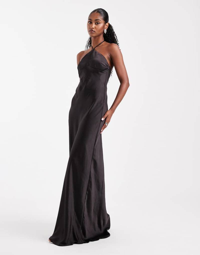 Six Stories - Bridesmaid - Neckholder-Maxikleid aus Satin in Schwarz von Six Stories