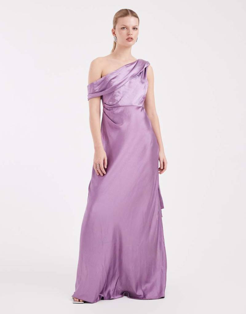 Six Stories - Bridesmaid - Satin-Maxikleid in Orchidee mit One-Shoulder-Träger und Drapierung-Lila von Six Stories
