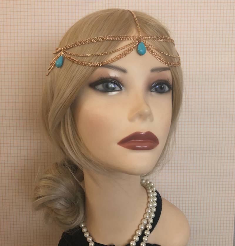 1920Er Blau-Türkis Flapper Headpiece Southwestern Kopf Kette Strass Gatsby Kostüm Gold Verstellbar 20Er Art Deco Göttin | 947 1920Er Blau-Türkis Flapper Headpiece Southwestern Kopf Kette Strass Gatsby Kostüm Gold Verstellbar 20Er Art Deco Göttin | 947 von SixFeathersStudio