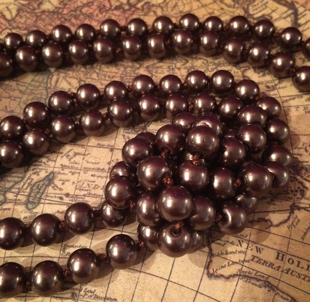 48" Long Brown 8mm Kupfer Glas Perle Große Gatsby 1920 Stil Einzelne Strang Halskette 20Er Jahre 1920Er Downton Abbey Dunklen Flapper Zubehör Knoten von SixFeathersStudio