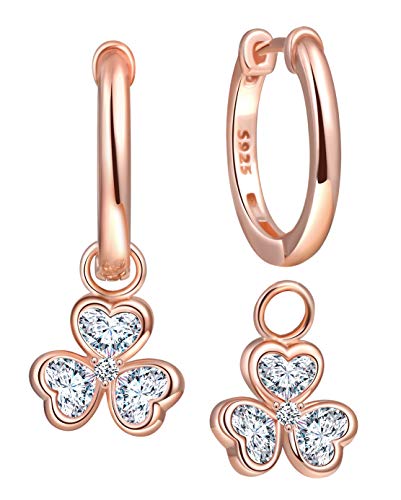 SixLuo Damen Frauen Mädchen Ohrringe Ohrhänger aus Allergenfrei 925 Sterling Silber mit Zirkonia Dreirblättriges Kleeblatt Hypoallergen Creolen Weihnachtsgeschenk,Vier Weise zu Tragen von SixLuo