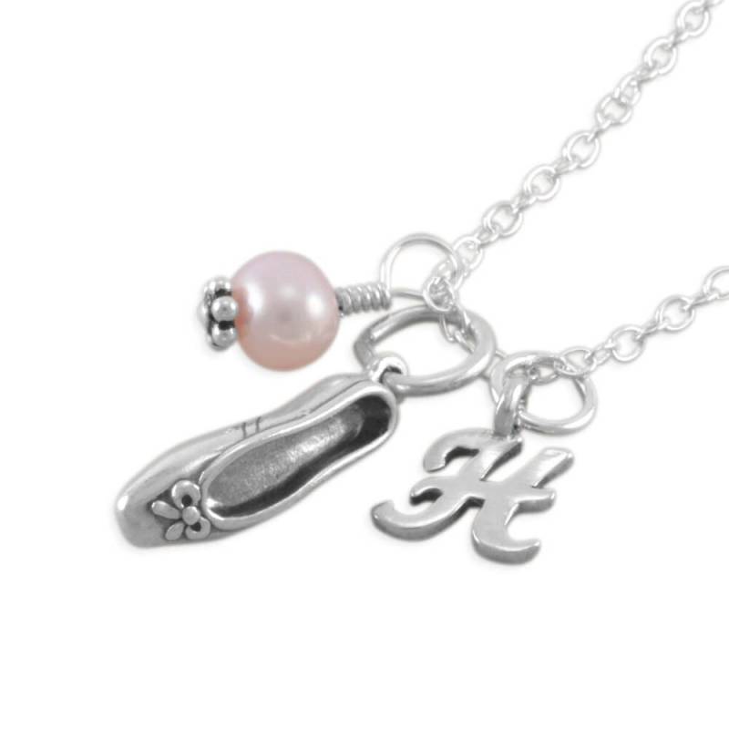 Ballett-Hausschuh-Halskette Aus Sterlingsilber Personalisierte Initiale, Rosa Perle von SixSistersBeadworks