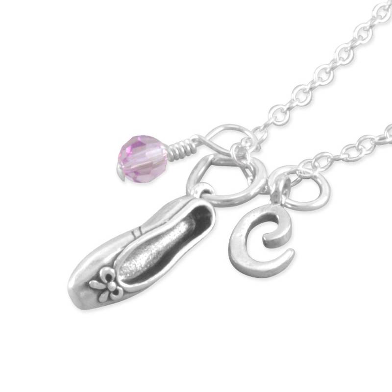 Ballettschuh Halskette Aus 925Er Silber Personalisierte Initial & Geburtsstein von SixSistersBeadworks