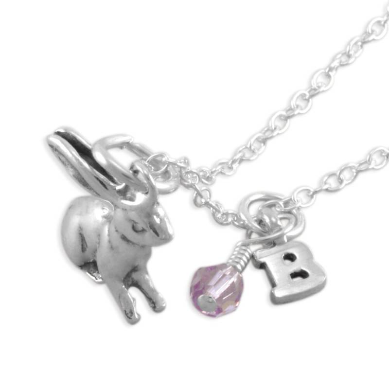 Häschenanhänger Aus 925Er Silber Personalisierter Initial - Und Geburtssteinanhänger von SixSistersBeadworks