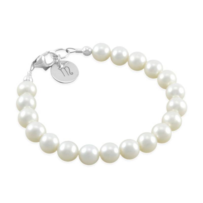 Monogramm Baby Armband Sterling Silber Initial, Weiße Perle Armband von SixSistersBeadworks