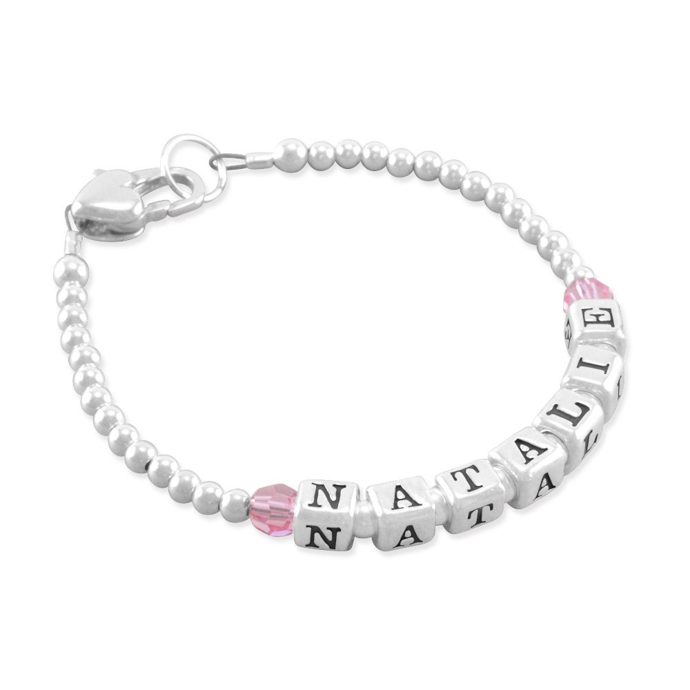 Namensarmband Für Baby Mädchen Kleinkind Sterling Silber Neugeborene Armbänder Geburtsstein Schmuck Kleines Geburtstag Geschenk Natalie von SixSistersBeadworks