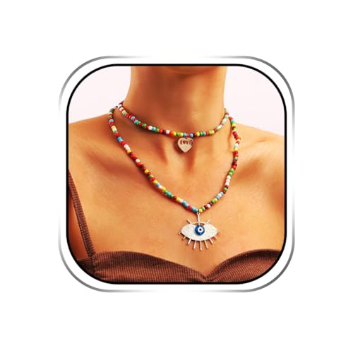 Sixexey Halloween-Halsketten, bunte Perlen, Halskette, böser Blick, Anhänger, Halskette, Schmuck, Boho-Halskette, Zubehör für Damen von Sixexey