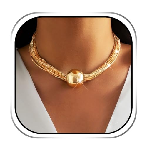 Sixexey Klobige goldene Choker-Halskette, Statement-Kette, großer Bib Ball Anhänger, Halskette, Schmuck für Frauen von Sixexey