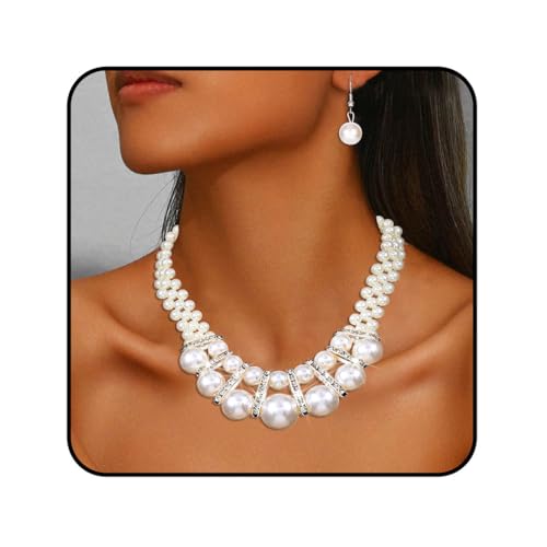 Sixexey Perlenkette und Ohrringe, weiße Perlen, Schmuck-Set für Hochzeit, Brautschmuck, Schmuckzubehör für Damen Sixexey Perlenkette und Ohrringe, weiße Perlen, Schmuck-Set für Hochzeit, Brautschmuck, Schmuckzubehör für Damen von Sixexey