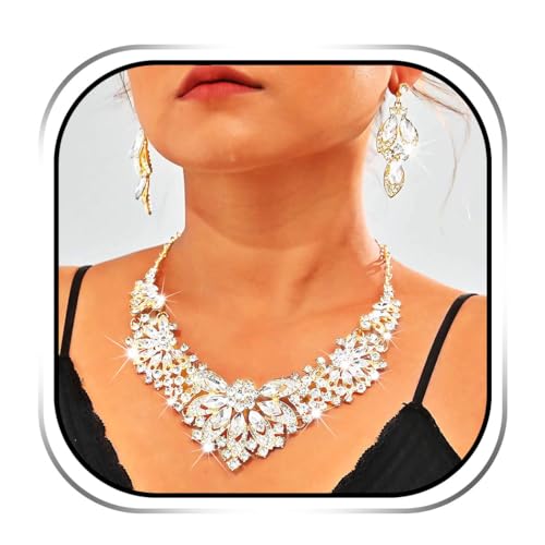 Sixexey Strass-Schmuck-Set, Gold, österreichischer Schmuck, Hochzeit, Abschlussball, Schmuckzubehör für Damen von Sixexey