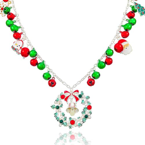 Sixexey Weihnachtshalskette mit Kranz, Glöckchen-Anhänger, silberfarbene Halskette von Sixexey