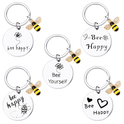 Sixfolo 5 Stück Biene Anhänger Schlüssel Süßer Bienen SchlüsselanhäNger SchlüSselanhäger Damen Klein Edelstahl Biene Dekoration AnhäNger für Geldbörsen Handtasche Rucksack von Sixfolo