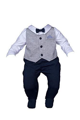 Sixforkids Baby Junge Strampler mit Weste Anzug Baby Overall Einteiler Taufstrampler Taufanzug (56, Weste - grau) von Sixforkids