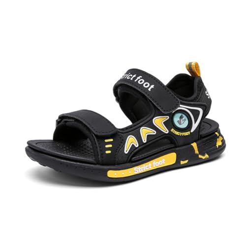 Jungen Mädchen Sommer Sandalen Strand Wandersandale Trekkingsandalen Sport- Outdoor Kinder Sommerschuhe sandalen 2903-Schwarz und Gelb29EU von Sixfox