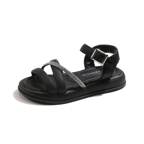 Mädchen Keilsandalen Kindersandalen Sommer Schmetterling mit Verstellbarer Knöchel und Strassverzierter geflochtener Riemen A-25-Schwarz27EU von Sixfox