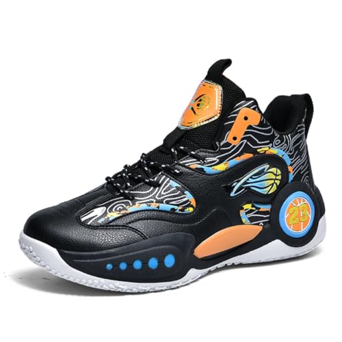 Männer Basketball Schuhe, Jungen Basketball Schuhe, Basketball Trainingsschuhe, Bequeme Tennis Trainingsschuhe，Jugend-Basketballschuhe 873-Schwarzorange35EU von Sixfox