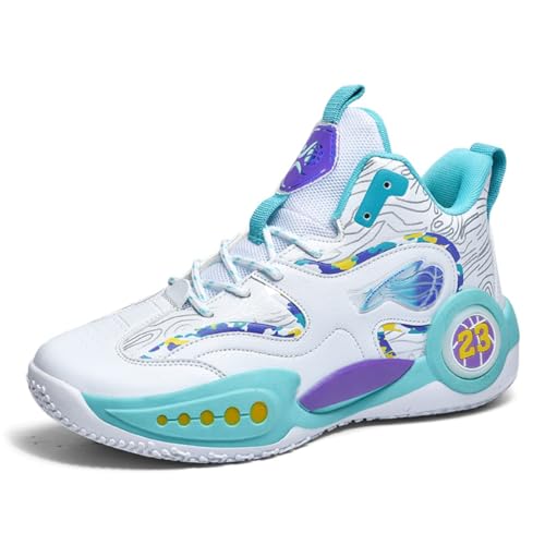 Männer Basketball Schuhe, Jungen Basketball Schuhe, Basketball Trainingsschuhe, Bequeme Tennis Trainingsschuhe，Jugend-Basketballschuhe 873-weiß Blau39EU von Sixfox