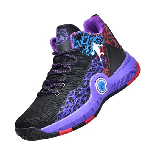 Sixfox Basketballschuhe Trainingsschuhe Sportschuhe rutschfeste atmungsaktive Laufschuhe für Erwachsene Jugendtrainingsschuhe Sportschuhe 803Schwarz LilaEU31 von Sixfox