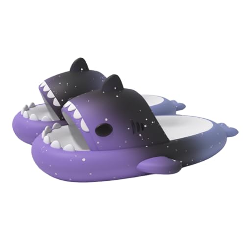 Sixfox Damen Herren Kinder Shark Slides Hai Slippers Hausschuhe Unisex Sandalen Rutschfest Badeschuhe Schlappen Home PantoffelnStrandpantoffeln Badepantoffeln L1688lila weiß blau44/45 von Sixfox