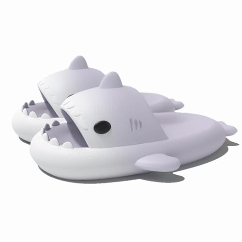 Sixfox Damen Herren Kinder Shark Slides Hai Slippers Hausschuhe Unisex Sandalen Rutschfest Badeschuhe Schlappen Home PantoffelnStrandpantoffeln Badepantoffeln SY-8881weiß lila44/45 von Sixfox