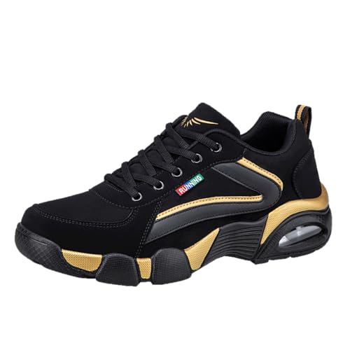 Sixfox Damen Straßenlaufschuhe Sportschuhe Fitness Sportschuhe Laufschuhe Tennisschuhe Casual Herren Walkingschuhe Modisch, Leicht und AtmungsaktivSchwarz und Gold44EU von Sixfox