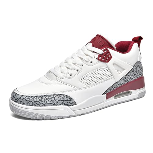 Sixfox He rren Sportschuhe Große Größe Sportschuhe Herren Basketballschuhe Mode Sport Basketballschuhe Unisex Retro-Schuhe345Weiß Rot42 von Sixfox