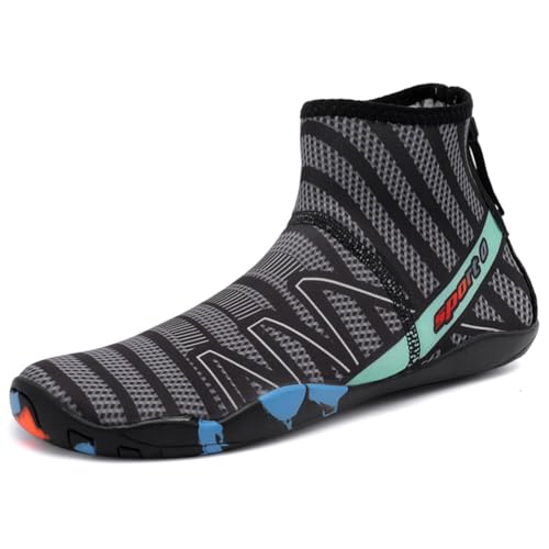 Sixfox Herren Damen Wasserschuhe Watschuhe Schwimmschuhe Strandschuhe Bachlaufschuhe Indoor Fitnessschuhe schwarz und grau38 von Sixfox