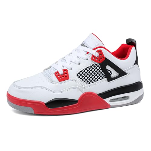 Sixfox Herren Sportschuhe Große Größe Sportschuhe Herren Basketballschuhe Mode Sport Basketballschuhe Unisex Retro-Schuhe weiß Rot43EU von Sixfox