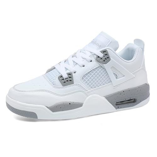 Sixfox Herren Sportschuhe Große Größe Sportschuhe Herren Basketballschuhe Mode Sport Basketballschuhe Unisex Retro-Schuhe weiß grau38EU von Sixfox
