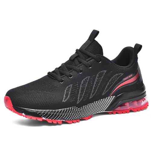 Sixfox Herren Sportschuhe Outdoor Laufschuhe Atmungsaktive rutschfeste Straßenschuhe Mode Lässige Herrenschuhe Mesh Verschleißfeste Sportschuhe Schwarz und Rot44 von Sixfox