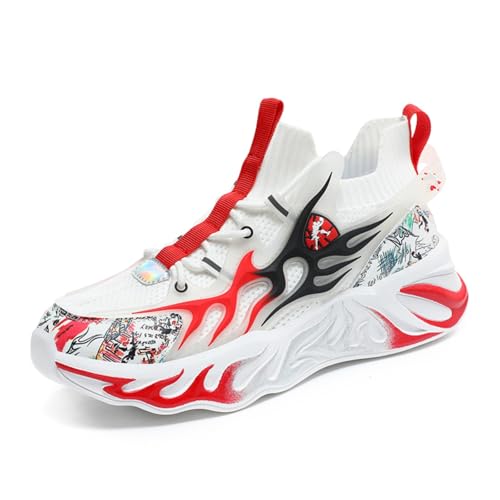 Sixfox Herren Sportschuhe Outdoor Laufschuhe Atmungsaktive rutschfeste Straßenschuhe Mode Lässige Herrenschuhe Mesh Verschleißfeste Sportschuhe Weiß und Rot39 von Sixfox