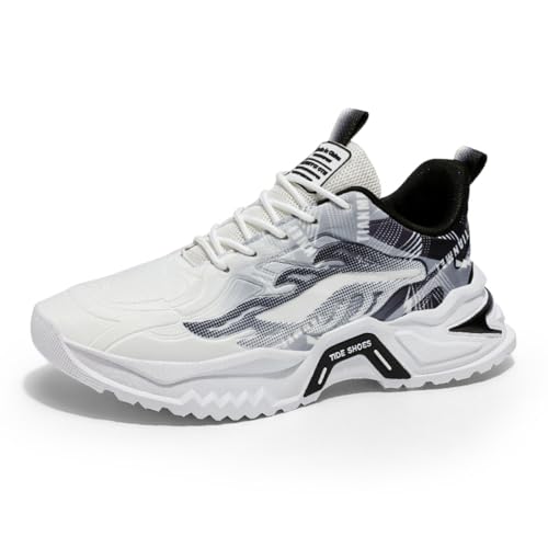 Sixfox Herren Sportschuhe Outdoor Laufschuhe Atmungsaktive und rutschfeste Straßenschuhe Leichte Sport Running Damen Straßenschuhe 9177Schwarz-Weiß45EU von Sixfox