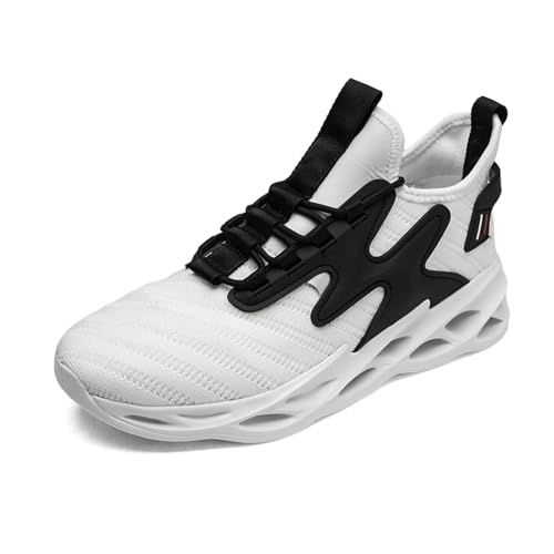 Sixfox Herren Sportschuhe Outdoor Laufschuhe Atmungsaktive und rutschfeste Straßenschuhe Leichte Sport Running Damen Straßenschuhe S105Weiß42EU von Sixfox