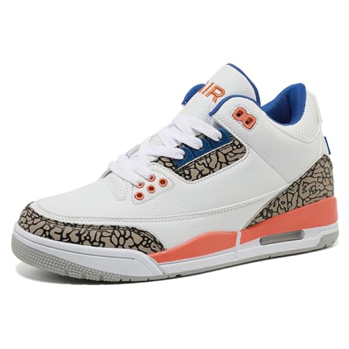 Sixfox Herren-Sportschuhe große Turnschuhe Mode Sport Basketballschuhe Herren- und Damen-Retro-Schuhe Freizeitschuhe Weiß-Orange44EU von Sixfox