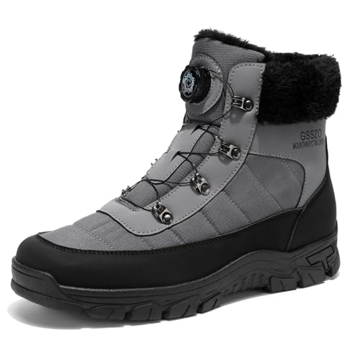 Sixfox Herren Winterschuhe Winterstiefel Warme Wanderschuhe Schneestiefel Damen Baumwollschuhe Rutschfeste Warme High-Top Drehknopfstiefel Grau47EU von Sixfox