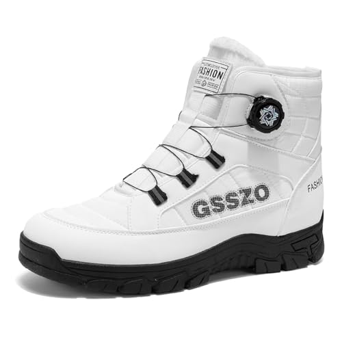 Sixfox Herren Winterschuhe Winterstiefel Warme Wanderschuhe Schneestiefel Damen Baumwollschuhe Rutschfeste Warme High-Top Drehknopfstiefel Weiß46 von Sixfox
