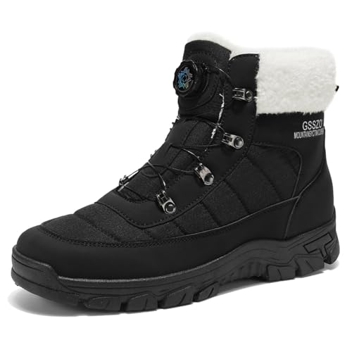 Sixfox Herren Winterschuhe Winterstiefel Warme Wanderschuhe Schneestiefel Damen Baumwollschuhe Rutschfeste Warme High-Top Drehknopfstiefel chwarz40EU von Sixfox