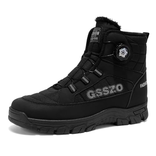 Sixfox Herren Winterschuhe Winterstiefel Warme Wanderschuhe Schneestiefel Damen Baumwollschuhe Rutschfeste Warme High-Top Drehknopfstiefel chwarz47 von Sixfox