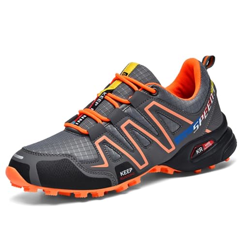 Sixfox Herren und Damen Leichte Outdoor Wanderschuhe Stiefeletten Ultraleichte Camping Outdoor Freizeit NasswasserschuheC-1Grau-Orange40EU von Sixfox