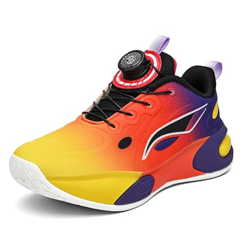 Sixfox Jugend Basketballschuhe Atmungsaktiv Jungen Sportschuhe Mädchen Laufschuhe Sportschuhe mit Drehschnalle Atmungsaktiv Modisch Leicht SportweißSchwarz Gelb36 von Sixfox