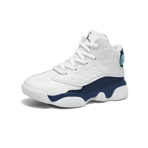 Sixfox Jugend Basketballschuhe High-Top Sportschuhe Kinder Knöchelhohe Sportschuhe Outdoor Basketballschuhe Trainingsschuhe rutschfest und Atmungsaktiv 526Weiß-Blau32EU von Sixfox