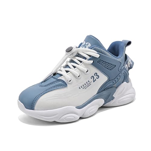 Sixfox Jugend Basketballschuhe High-Top Sportschuhe Kinder Knöchelhohe Sportschuhe Outdoor Basketballschuhe Trainingsschuhe rutschfest und Atmungsaktiv L31Weiß-Blau30EU von Sixfox