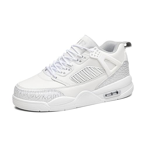 Sixfox Jugend-Basketballschuhe Kinder-Sportschuhe Retro-Schuhe Freizeitschuhe Mode-Sneakers Studentenschuhe weiße Schuhe Partyschuhe Bühnenschuhe Weiß-Grau38 von Sixfox