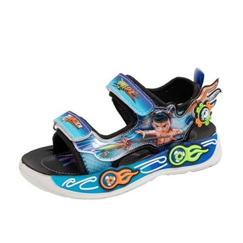 Sixfox Jungen Mädchen Sommer Sandalen Kinder Sommerschuhe Sandalen mit Drehknopf Strand Wandersandale Trekkingsandalen Sport Outdoor KR80BlauEU34 von Sixfox