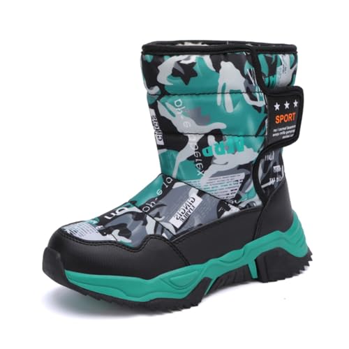 Sixfox Jungen Schneestiefel Mädchen Outdoor High-Top Baumwollschuhe Winter Wanderschuhe Kinder Baumwollschuhe rutschfest und warm2298Schwarz Grün37EU von Sixfox