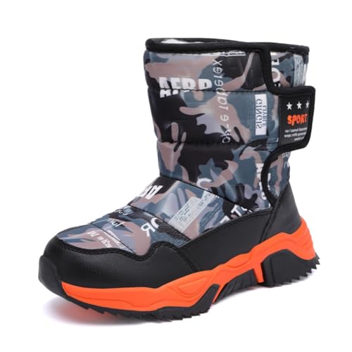 Sixfox Jungen Schneestiefel Mädchen Outdoor High-Top Baumwollschuhe Winter Wanderschuhe Kinder Baumwollschuhe rutschfest und warm2298Schwarz Orange33EU von Sixfox