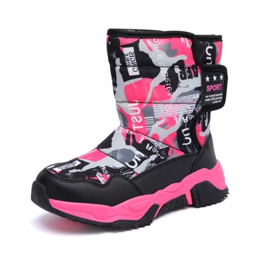 Sixfox Jungen Schneestiefel Mädchen Outdoor High-Top Baumwollschuhe Winter Wanderschuhe Kinder Baumwollschuhe rutschfest und warm2298Schwarz Pink36EU von Sixfox