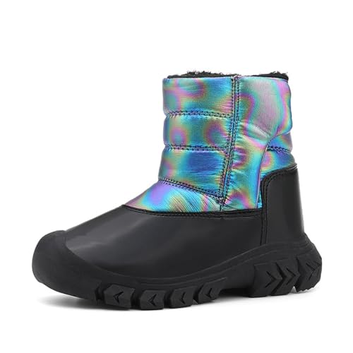 Sixfox Jungen Schneestiefel Mädchen Outdoor High-Top Baumwollschuhe Winter Wanderschuhe Kinder Baumwollschuhe rutschfest und warm9985Schwarz28EU von Sixfox