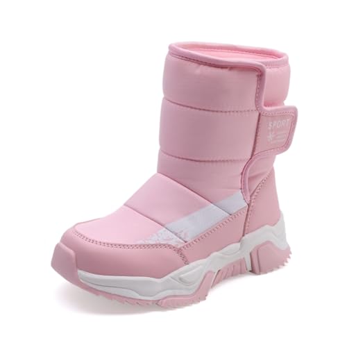 Sixfox Jungen Schneestiefel Mädchen Outdoor High-Top Baumwollschuhe Winter Wanderschuhe Kinder Baumwollschuhe rutschfest und warmA295Rosa37EU von Sixfox